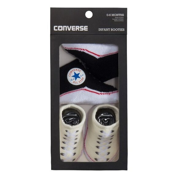 Converse Infant Booties Set 0-6 Months White & Black Sock Shoes - Picture 3 of 3